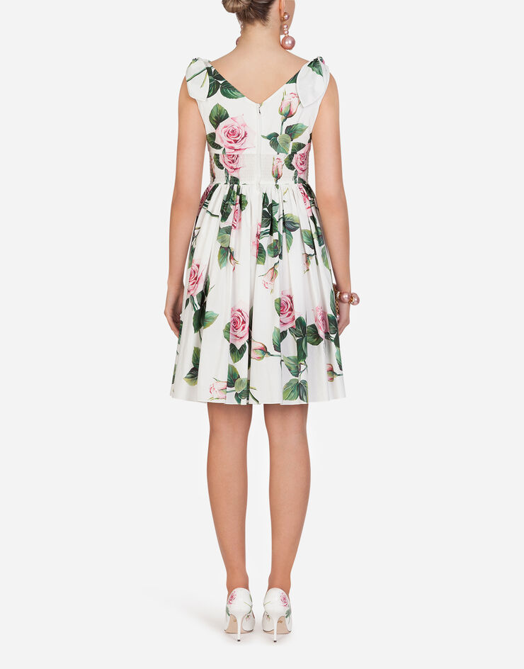 Dolce & Gabbana POPLIN TROPICAL ROSE PRINT MIDI DRESS STAMPA FLOREALE F6I0ATHS5FZ