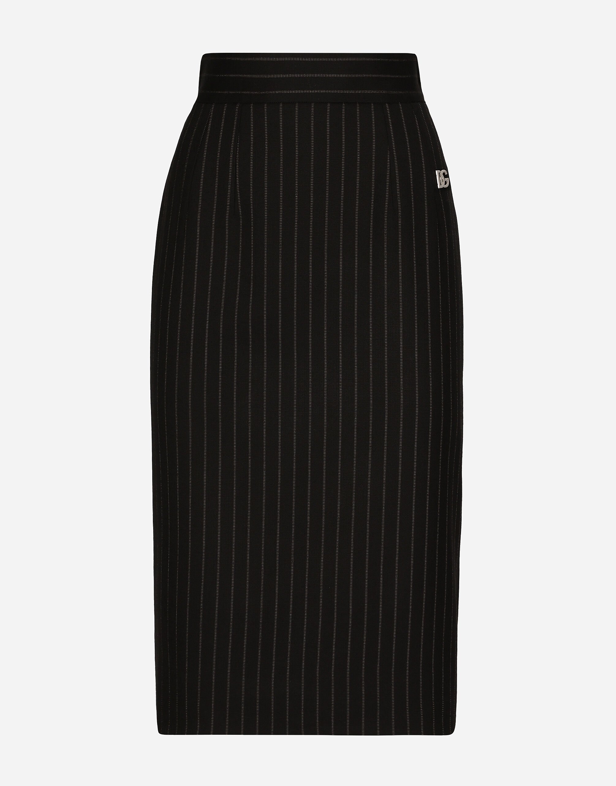 Dolce & Gabbana Short straight-cut pinstripe wool skirt Black F6JFFTMLRAB