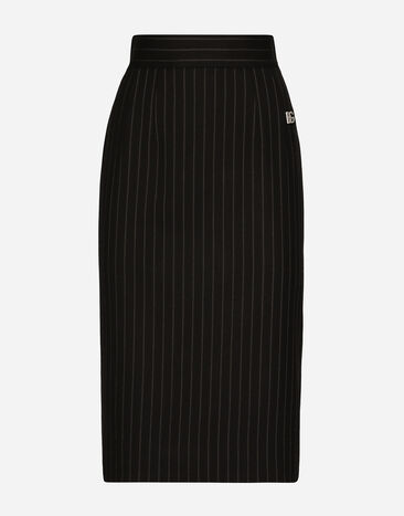 Dolce & Gabbana 细条纹羊毛直筒短款半裙 黑色 F63H1TGDC38