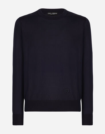 Dolce & Gabbana クルーネックセーター シルク DGエンブロイダリー ブルー GXX02ZJBSF8