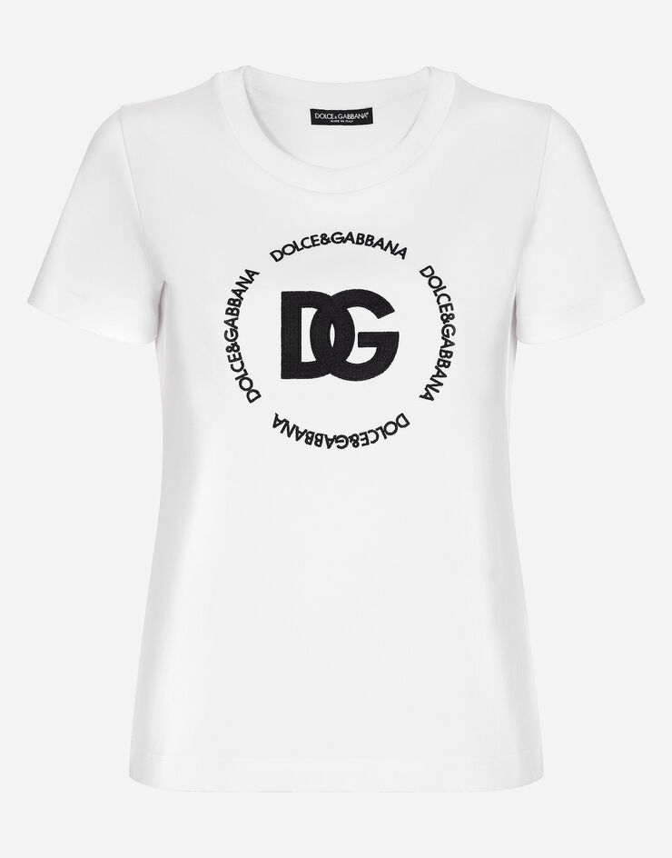 Dolce & Gabbana T-shirt en interlock à logo DG Blanc F8T00ZHU7H8