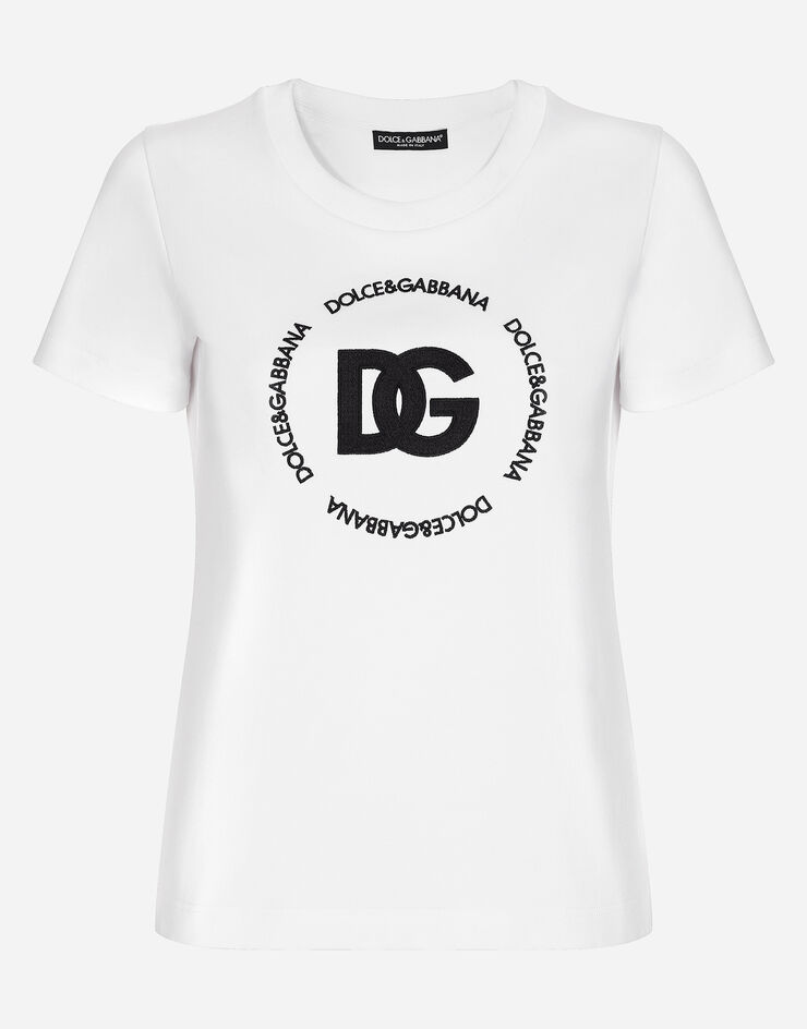 Dolce & Gabbana T-shirt in interlock con logo DG Bianco F8T00ZHU7H8