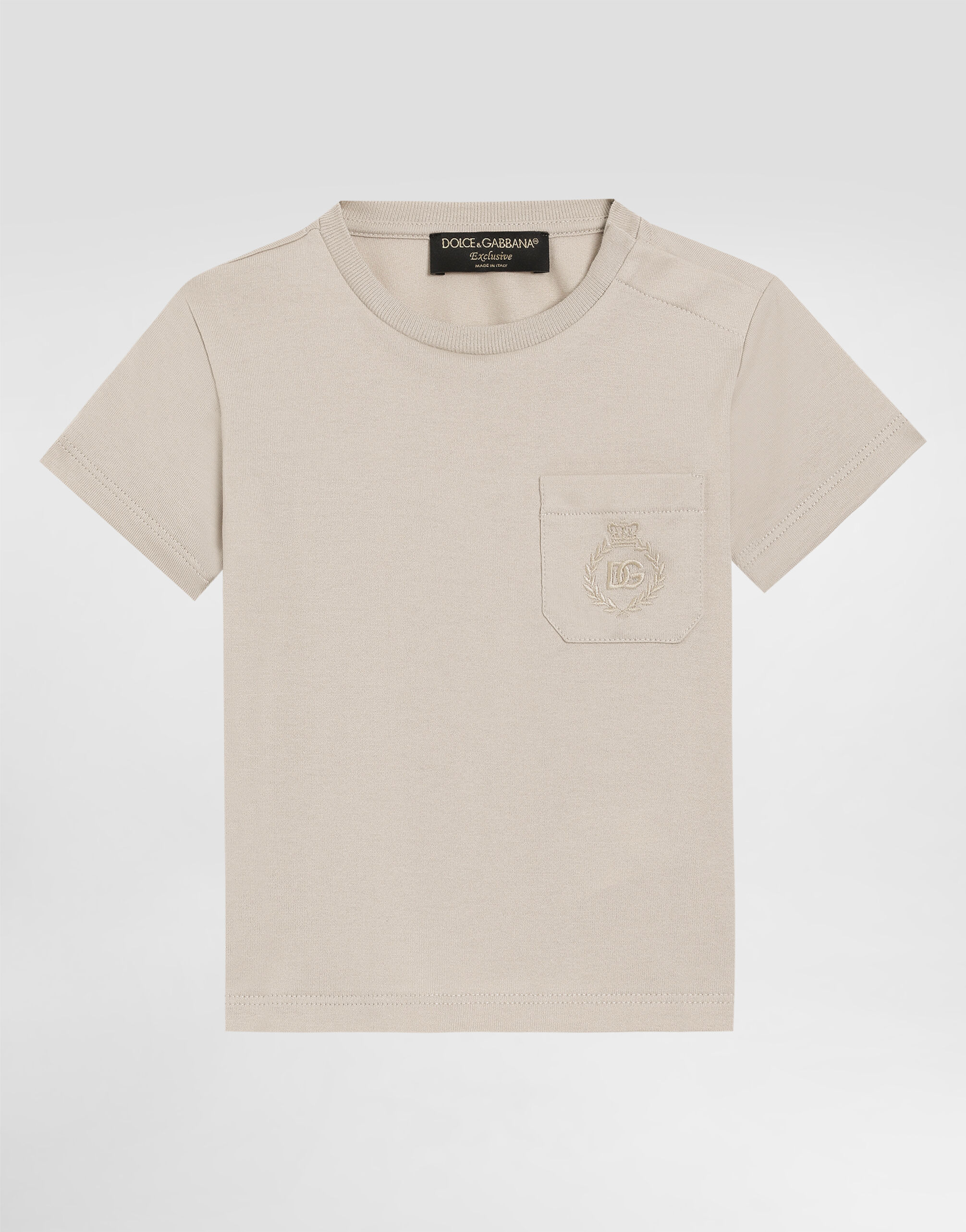 Tシャツ・カットソー DOLCE GABBANA Men Tops G8RA2Z G7O2G 4567 Beige Jersey T-shirt with DG logo embroidery in Beige for Men