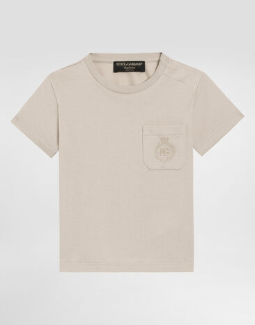 Dolce & Gabbana Jersey T-shirt with DG logo embroidery Beige L1JTIPG7O9B