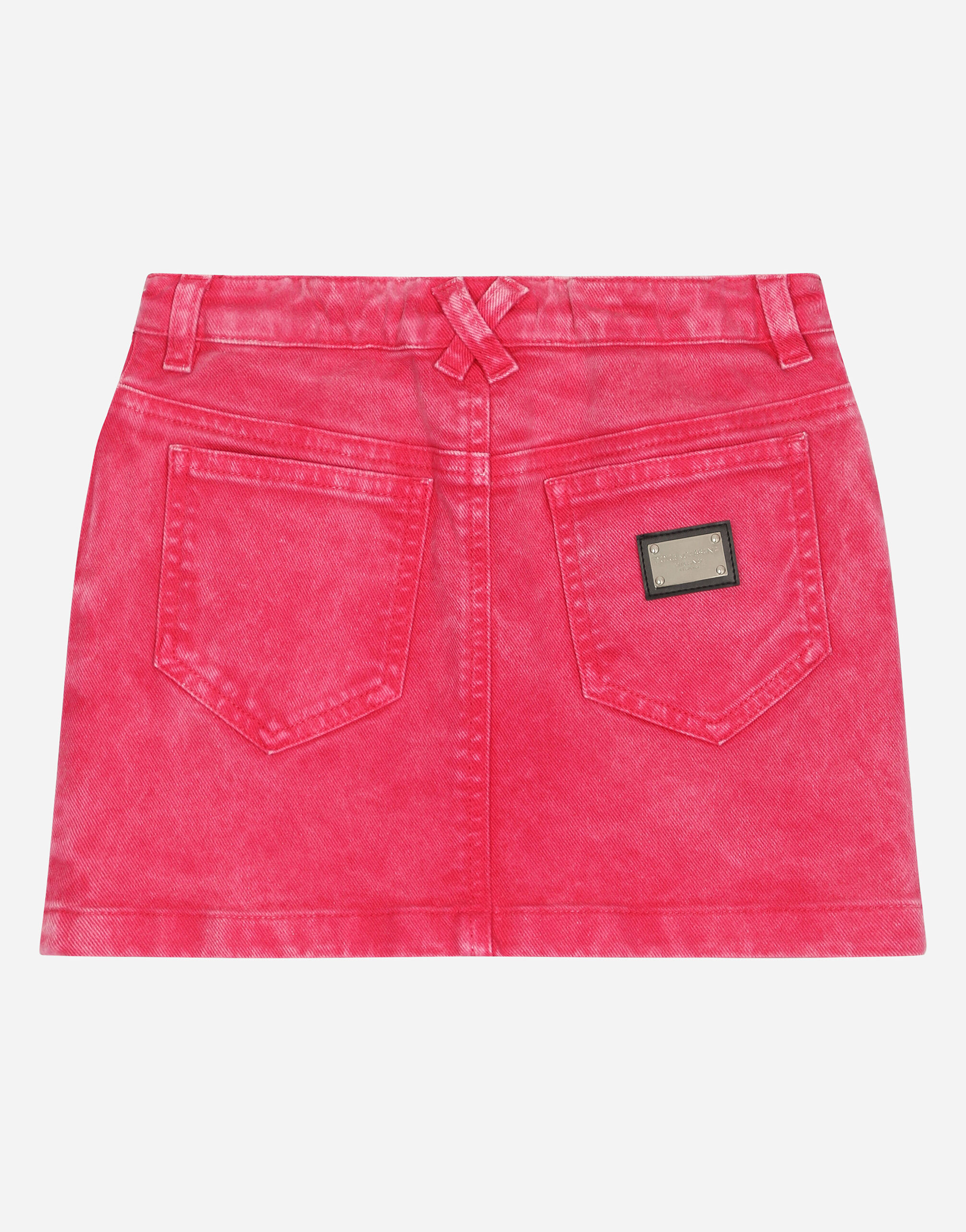 5-pocket washed-look denim skirt with branded tag in