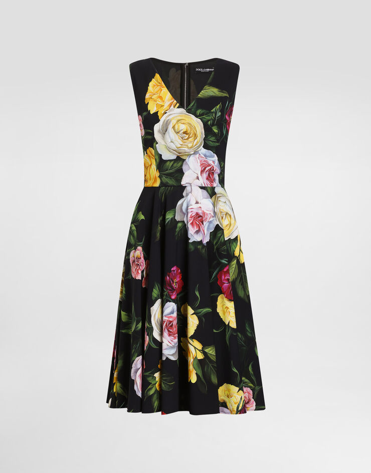 Dolce & Gabbana Peony and rose-print cady calf-length dress with circle skirt Print F6TLCTFSRPH