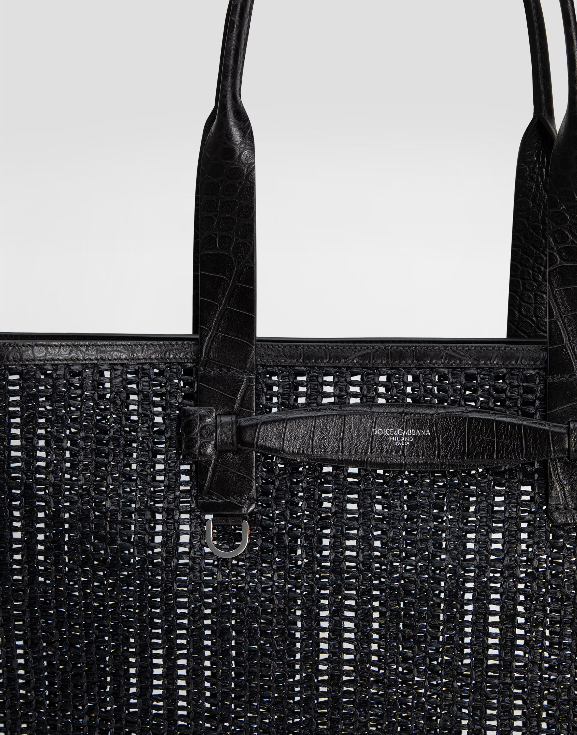 Woven mesh and calfskin shopper in Black for Men