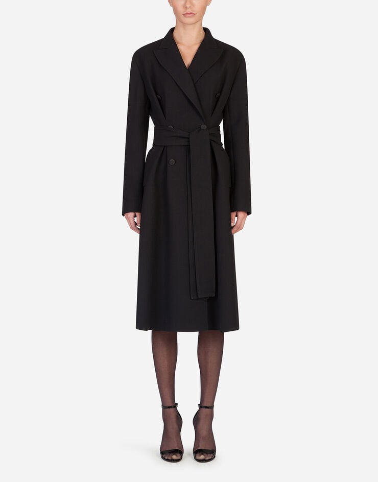 Dolce & Gabbana Belted double-breasted crepe coat Black F0AC0TFU3QE