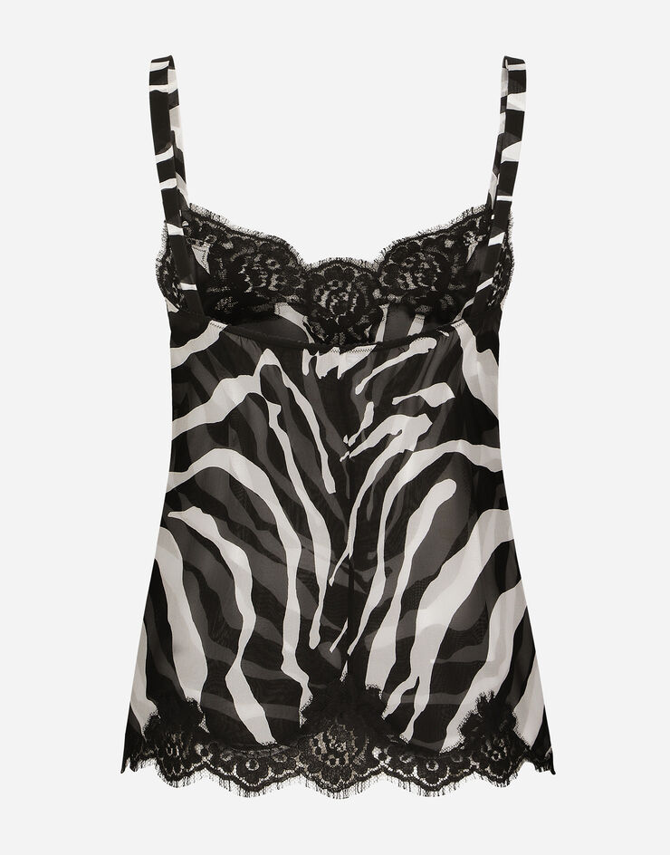 Dolce & Gabbana Zebra-print chiffon lingerie-style top with lace detailing Animal Print O7D11TIS1MJ