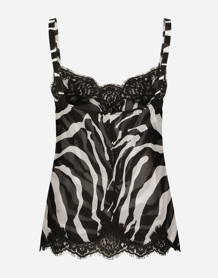 Dolce & Gabbana Top de lencería en chifón con estampado de cebra y encaje Estampado Animalier O7D11TIS1MJ