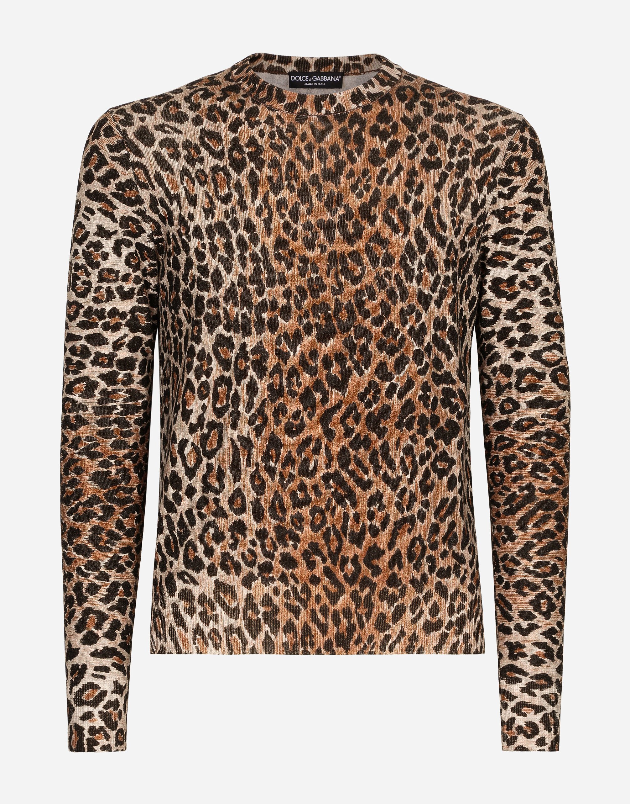 Dolce & Gabbana Maglia girocollo in lana stampa leopardo Grigio GXP80TJFMK7