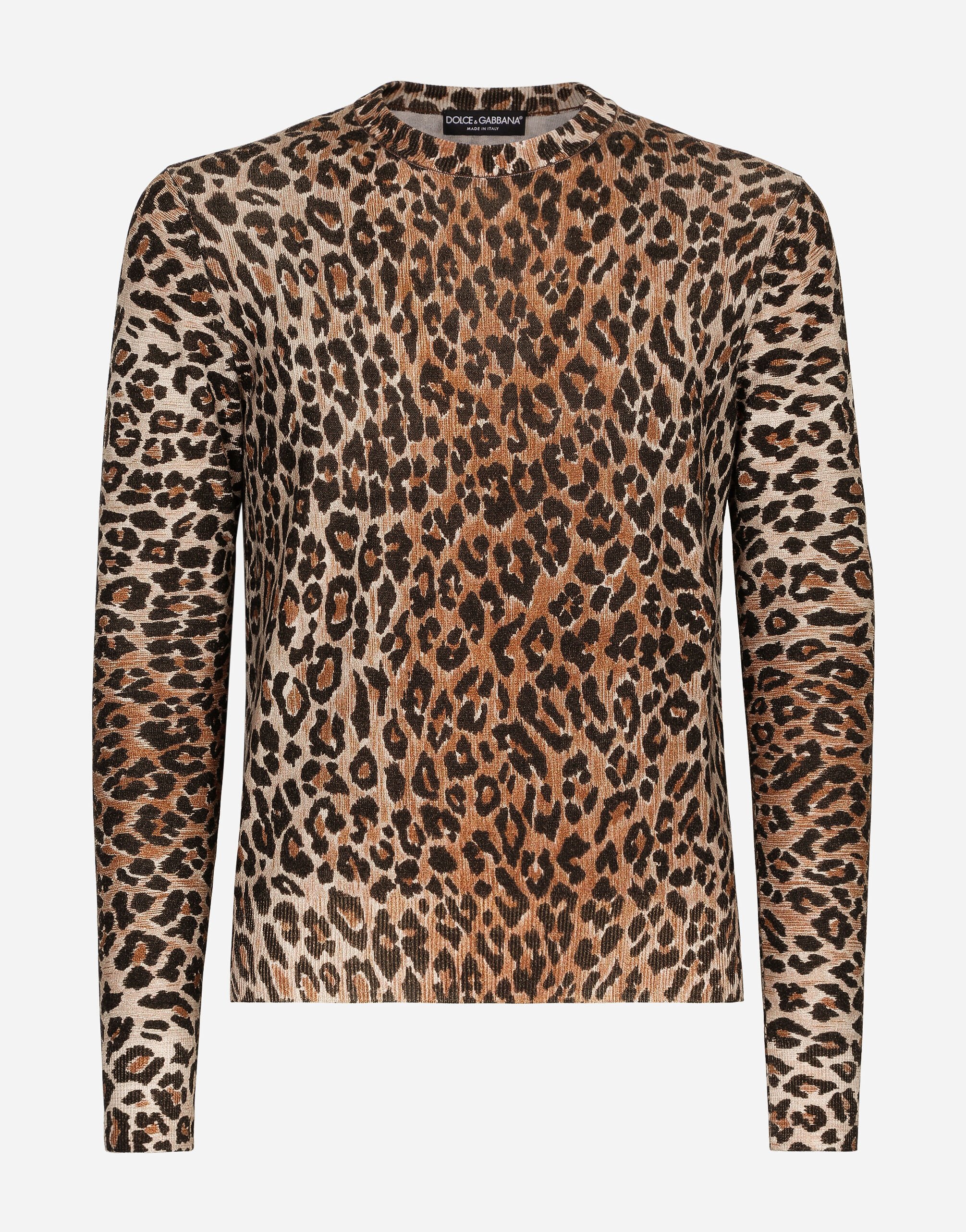 Leopard print round neck wool sweater Dolce Gabbana
