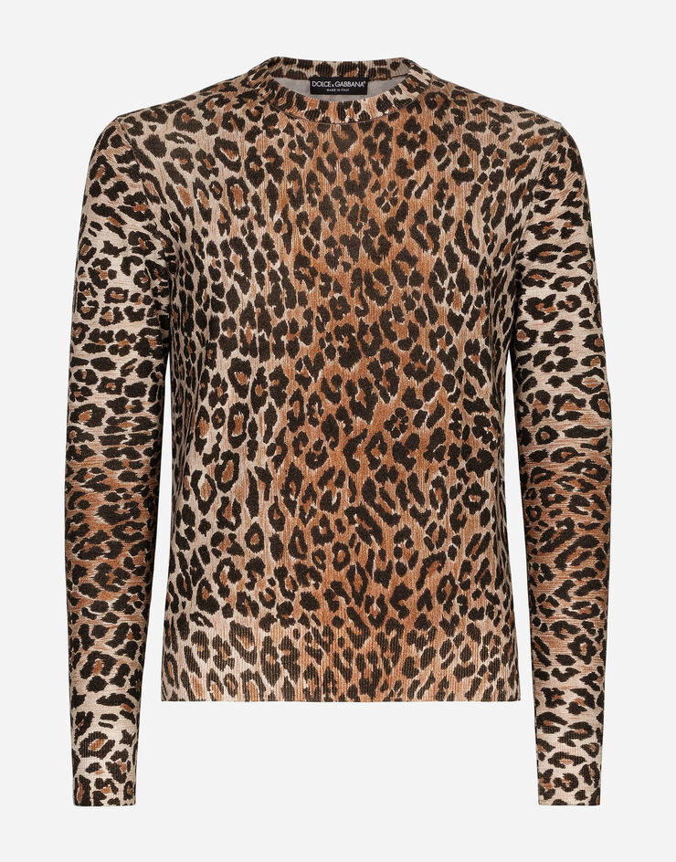 Dolce & Gabbana Джемпер с круглым вырезом, из шерсти с леопардовым принтом леопардовым принтом GXP80TJAHJN