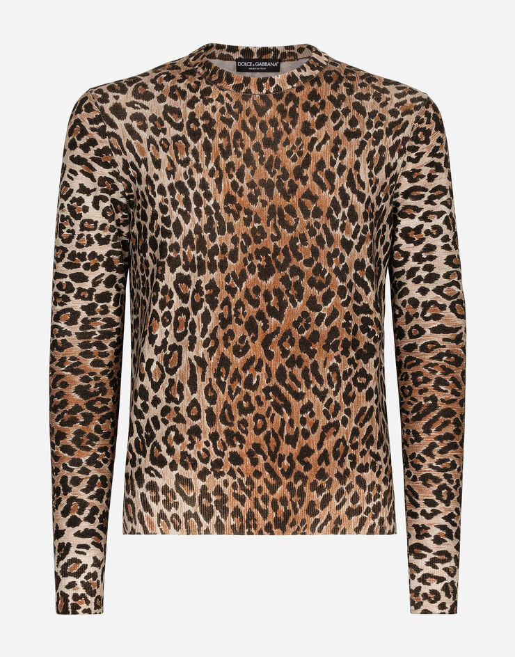 Dolce & Gabbana Rundhalspullover aus Wolle Leoprint Animal-Print GXP80TJAHJN