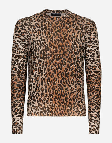 Dolce & Gabbana Maglia girocollo in lana stampa leopardo Nero CS2079AO666