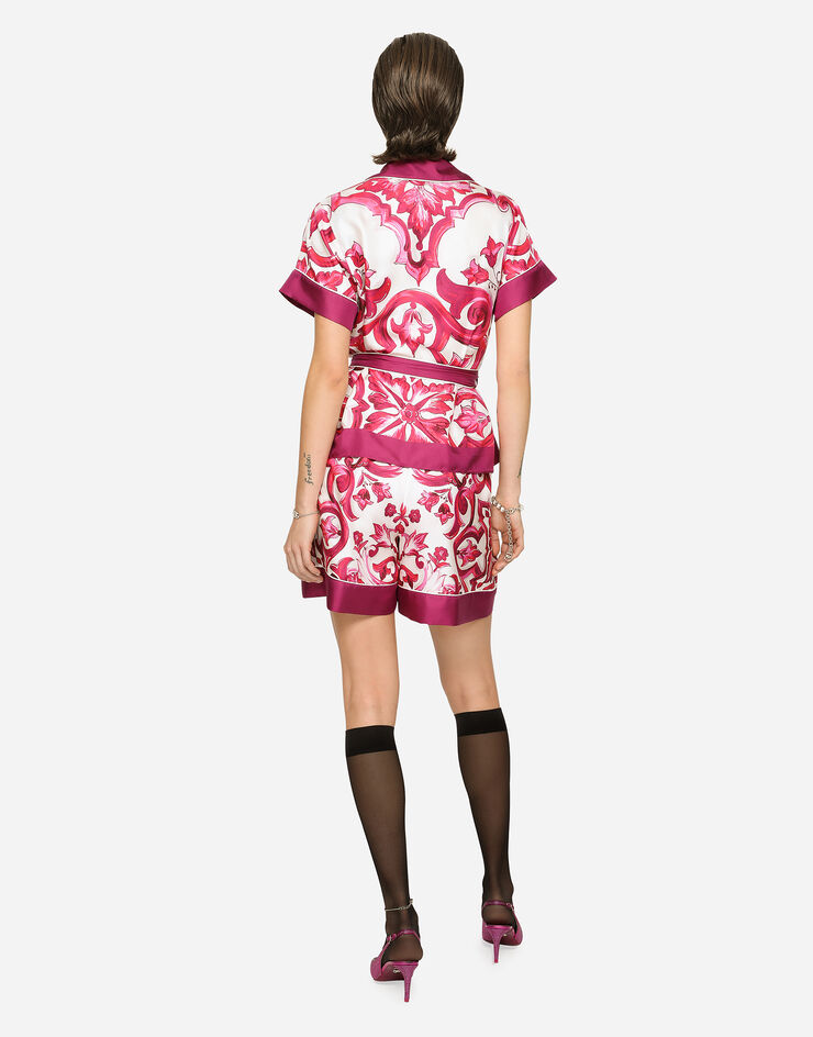 Dolce&Gabbana Short de pyjama en sergé à imprimé majoliques Multicolore FTAM7THI1BG
