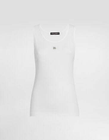 Dolce & Gabbana Fine-rib jersey tank top with DG logo pin Pink F8N08ZGDCX1