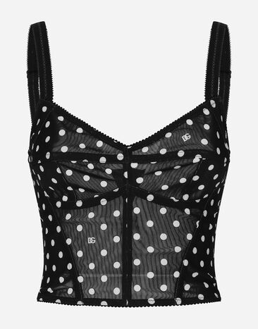 Dolce & Gabbana Top bustier in marquisette stampa pois Stampa F5S48TIS1VL