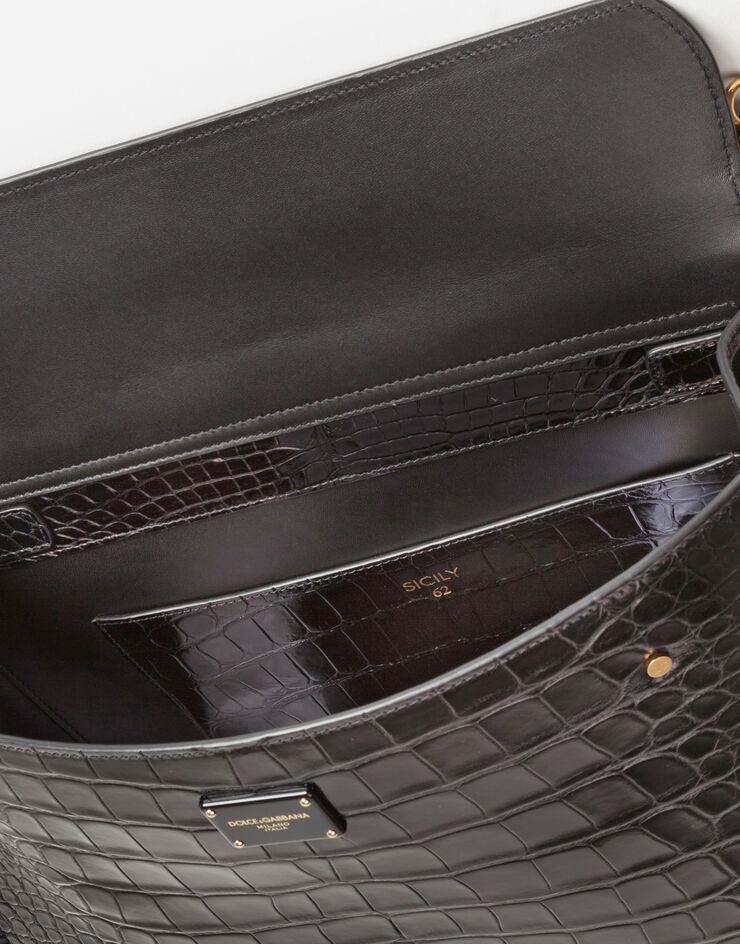 Dolce & Gabbana Large alligator skin Sicily 62 bag Black BB6624A2R08