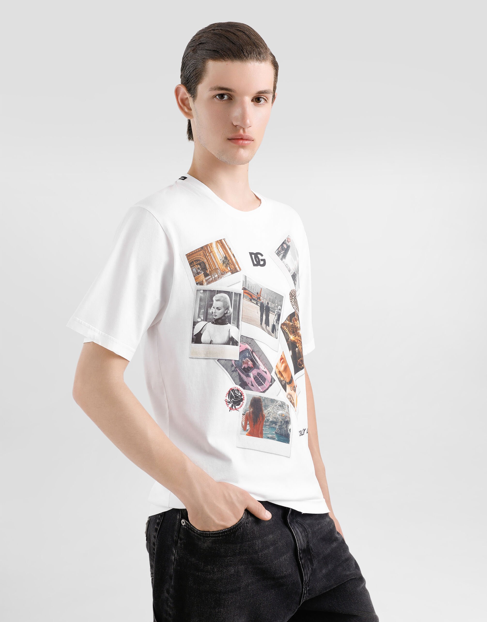 Cotton T-shirt with postcard print in White for Men