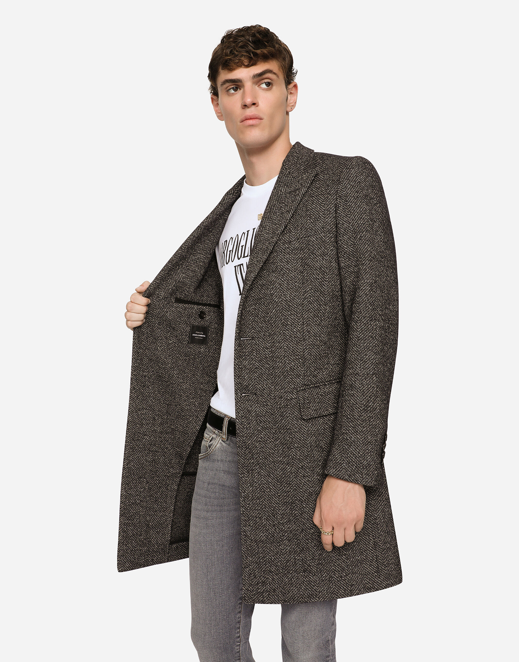 Wool herringbone coat in Grey for Men | Dolce&Gabbana® US