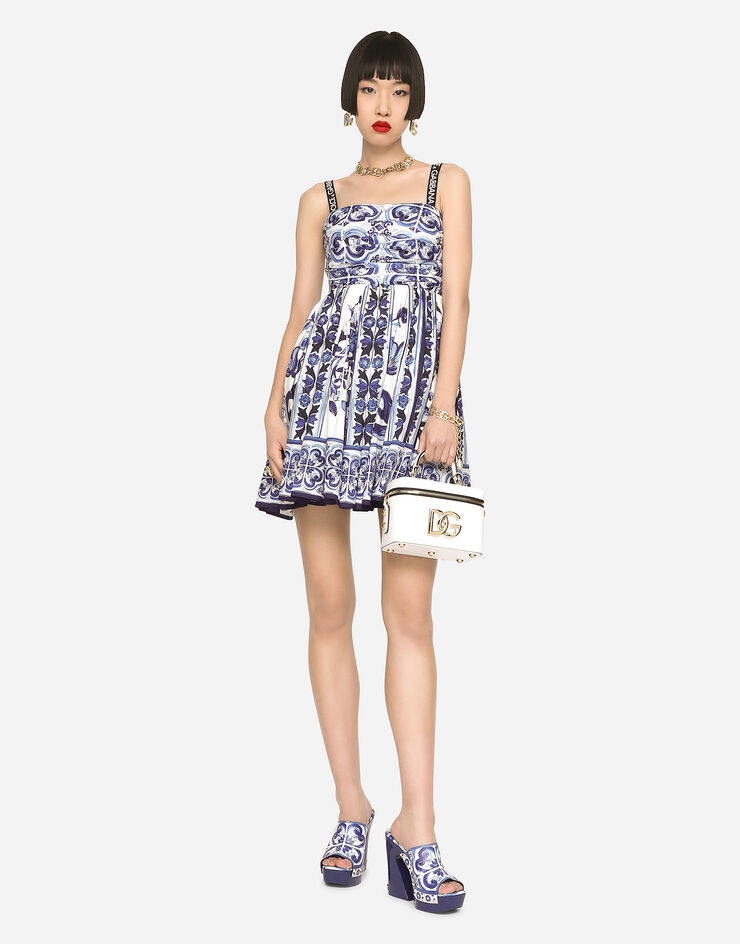 Dolce & Gabbana Vestido corto de popelina con estampado de mayólica Multicolor F6ADMTHH5AQ