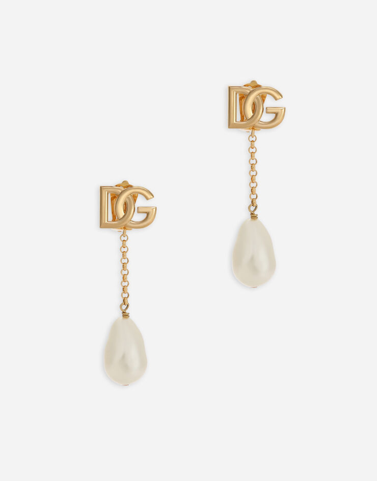 Dolce & Gabbana Drop earrings with pearls and DG logo Gold WEP2P2W1111