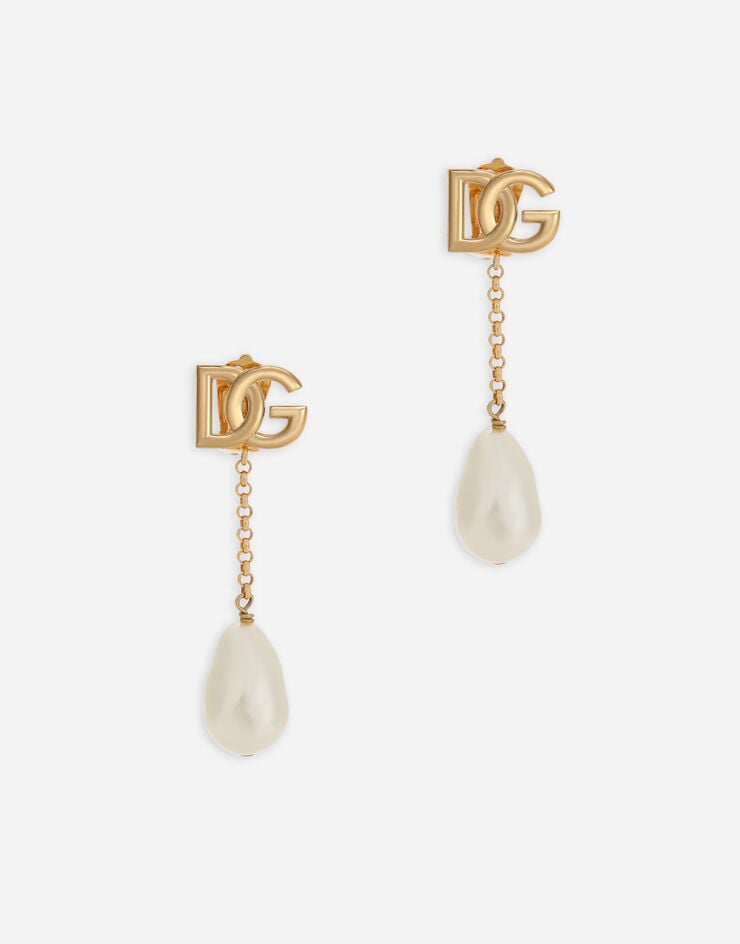 Dolce & Gabbana Pendientes colgantes con perlas y logotipo DG Dorado WEP2P2W1111