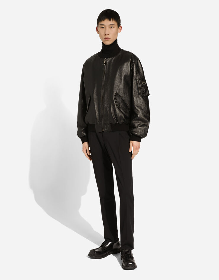 Dolce & Gabbana 로고 플레이트 가죽 재킷 블랙 G9XT6LGF182