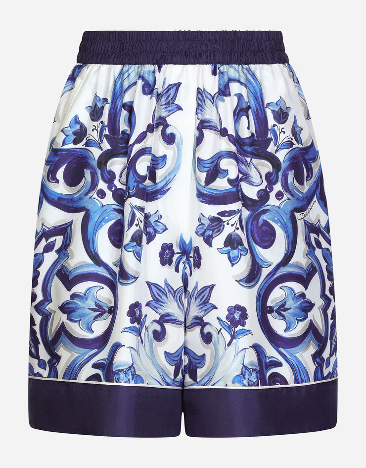 Dolce&Gabbana Shorts pigiama in twill stampa maiolica Multicolore FTAM7THI1BG