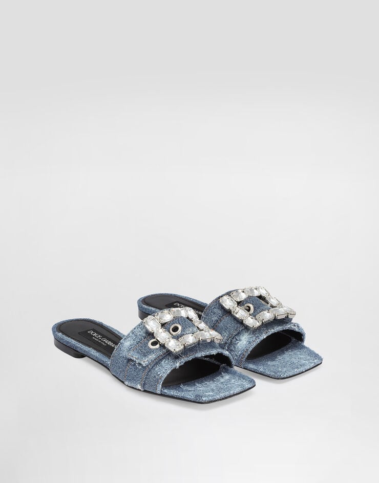 Dolce & Gabbana Patchwork denim slides with rhinestone buckle Blue CQ0538AY841
