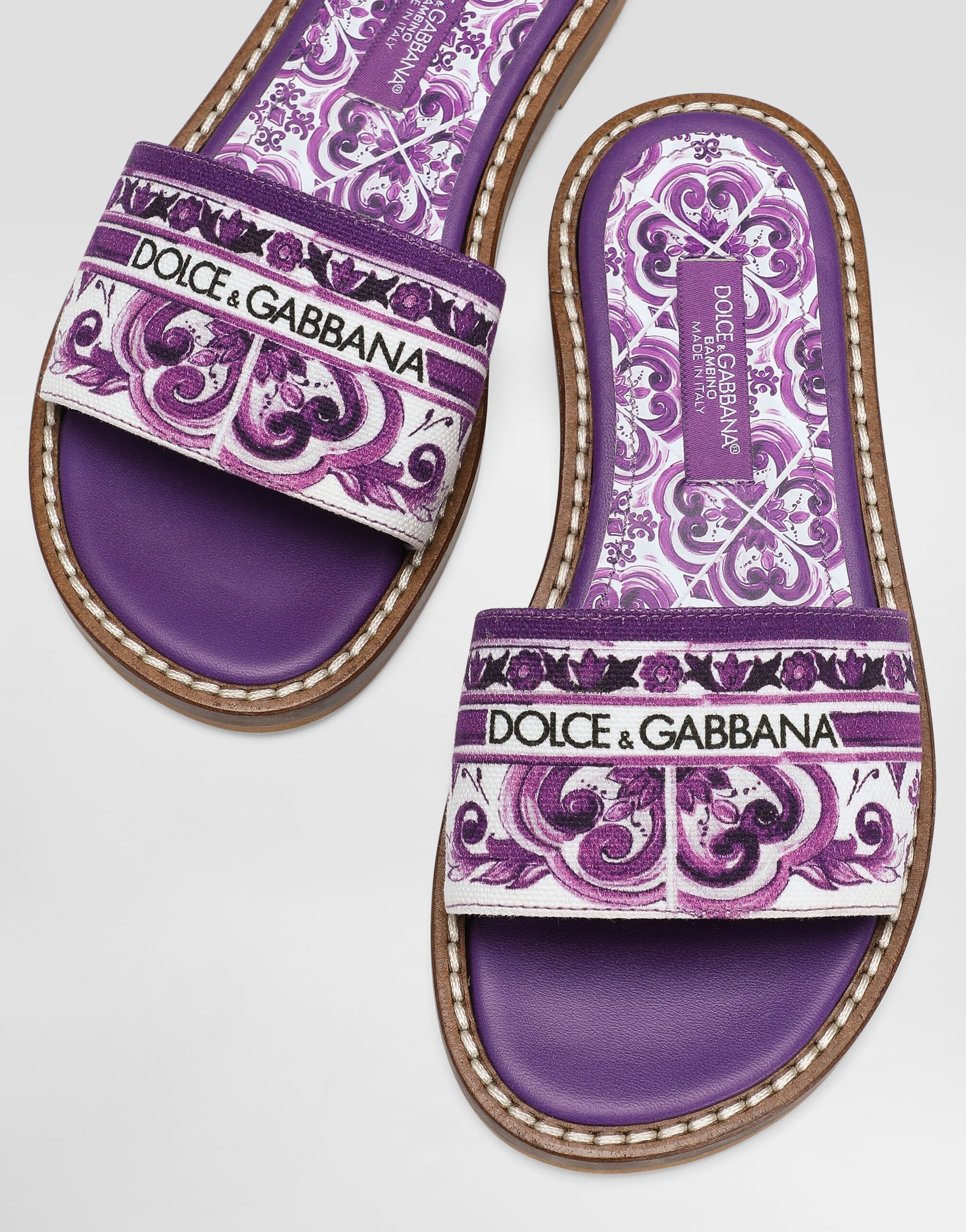 フラットシューズ DOLCE & GABBANA FLATS MAIOLICA VIOLA Majolica-print canvas flat slipper in Multicolor for Girls
