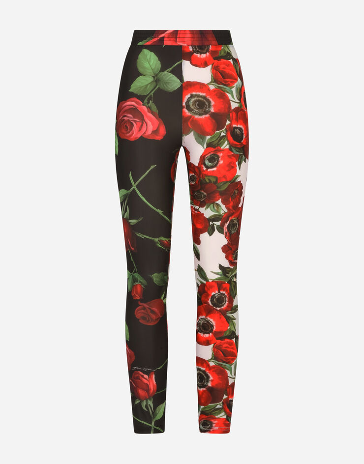 Dolce & Gabbana Jersey leggings with anemone and rose print BLUE FTB1ITGDX81