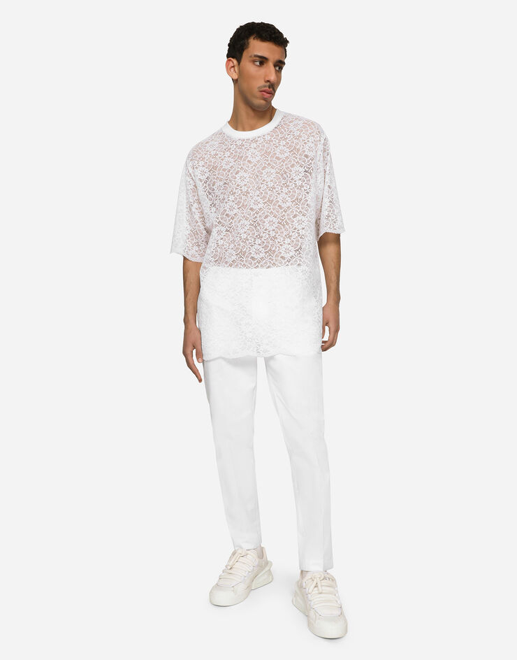 Dolce & Gabbana Pantalón de algodón elástico con parche DG Blanco GW13EZGG864