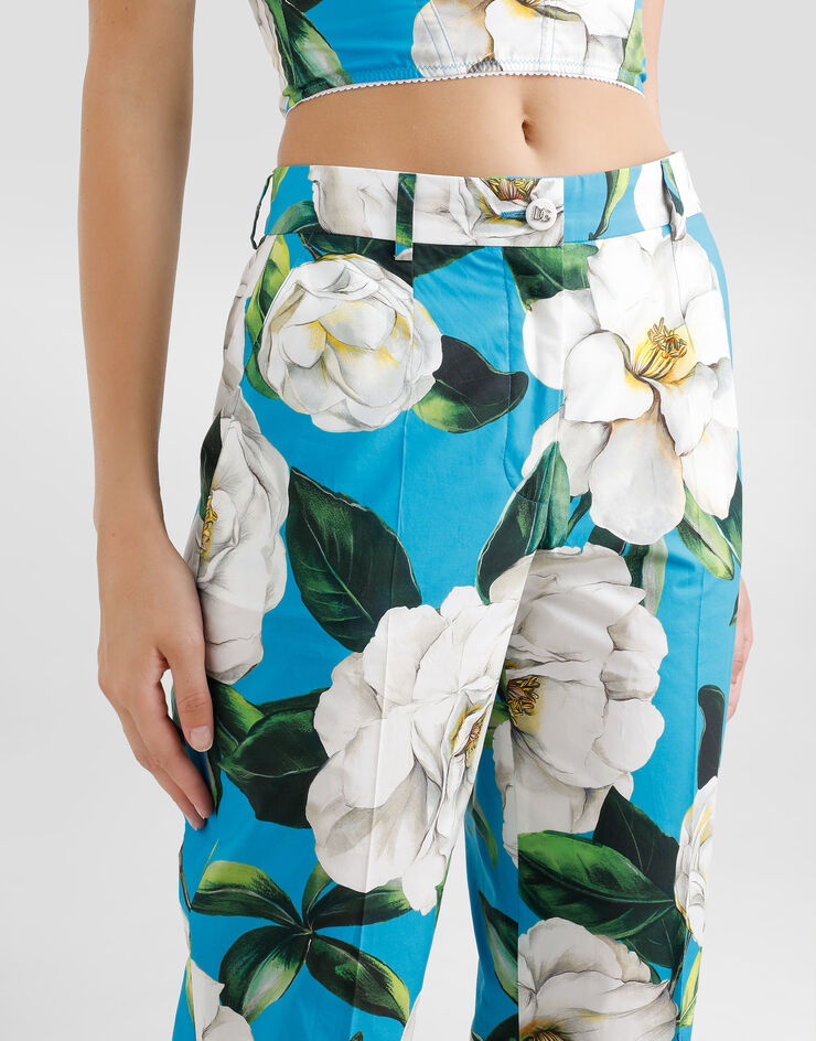 Dolce & Gabbana Tailored cotton pants with gardenia print Print FTC3FTHS5TJ
