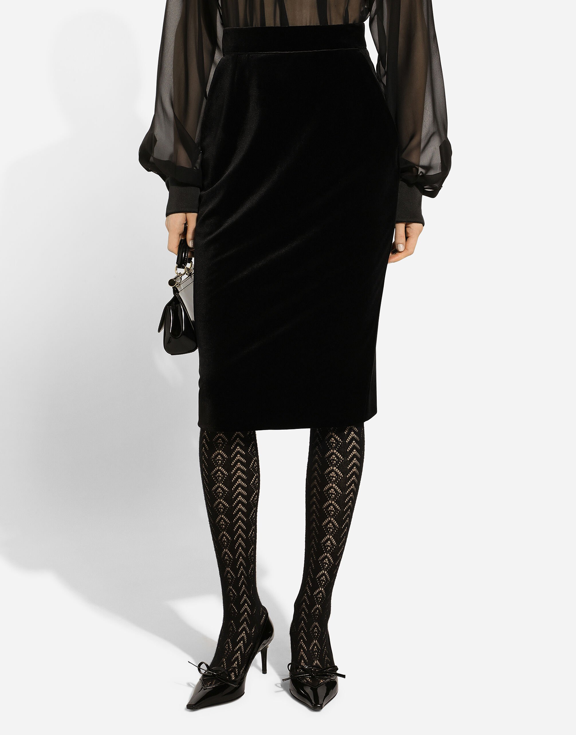 Black velvet midi bodycon skirt clearance