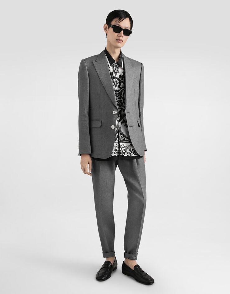 Dolce & Gabbana Sicilia single-breasted jacket in washed linen Grey G2QS6TFU4MF