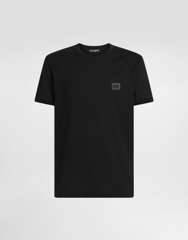 Dolce & Gabbana Cotton t-shirt with logo plate Black G8PV1TG7Q1Q