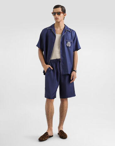 Dolce & Gabbana Hawaii silk shirt with embroidery Blue G5KS3ZGK254