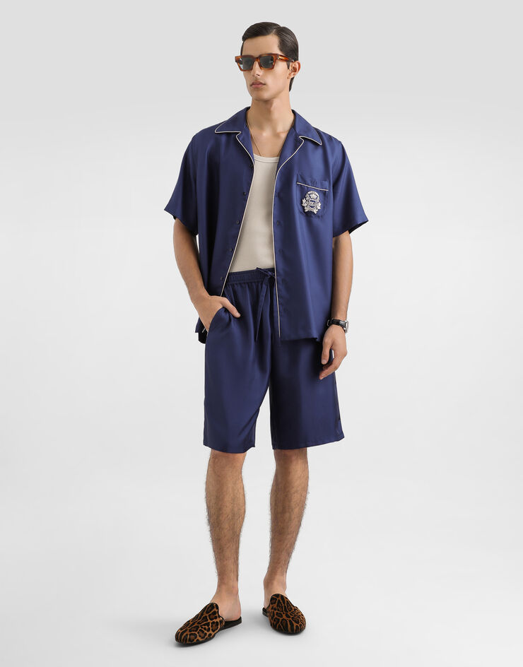 Dolce & Gabbana Hawaii silk shirt with embroidery Blue G5KS3ZGK254