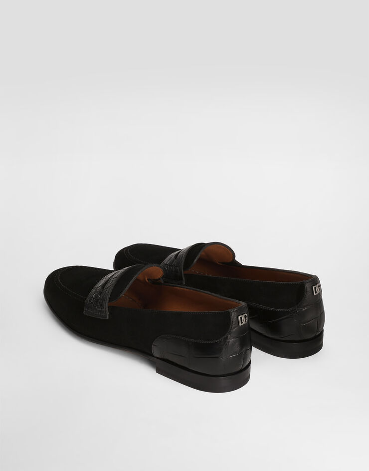Dolce & Gabbana Split calfskin and alligator slippers Black A50717A2E22