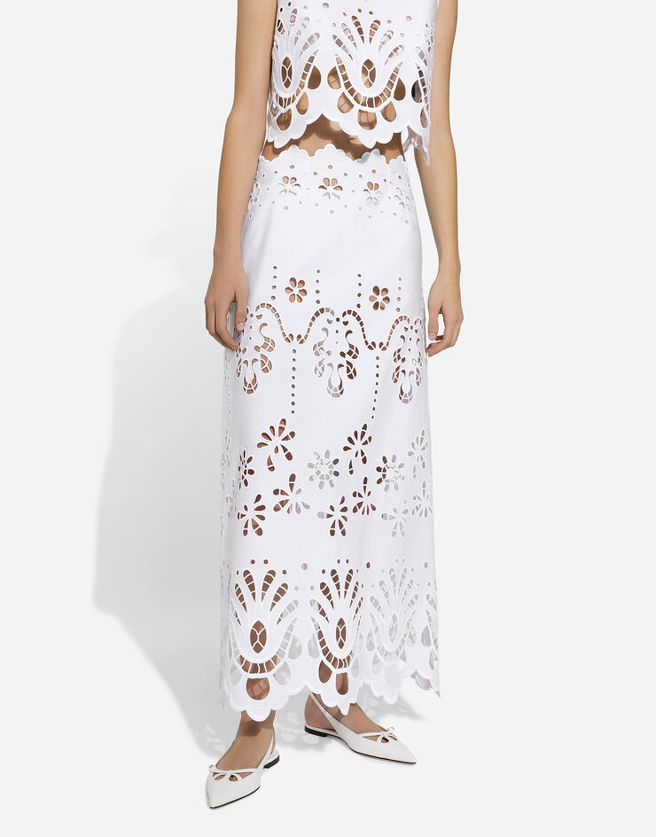 Dolce & Gabbana 挖剪刺绣棉质中长半裙 白 F4CVTZGDCJQ