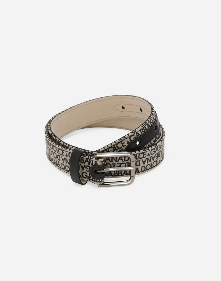 Dolce & Gabbana Canvas belt with Dolce&Gabbana logo print Beige EC0084A4352