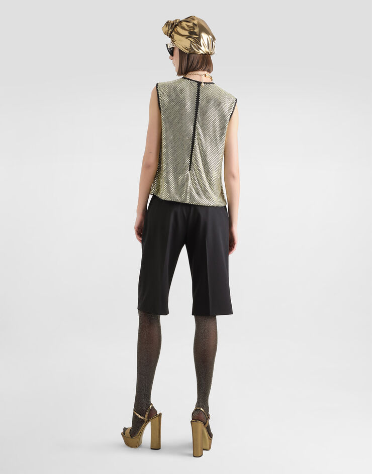 Dolce & Gabbana Sleeveless blouse in crystal mesh Gold F7AK7ZFLSK3