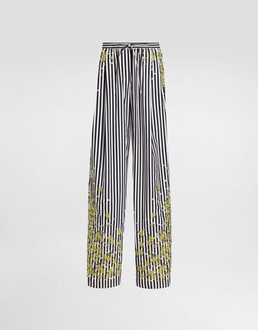 Dolce & Gabbana Poplin trousers with flower embroidery Multicolor FTDJDZGDDSR