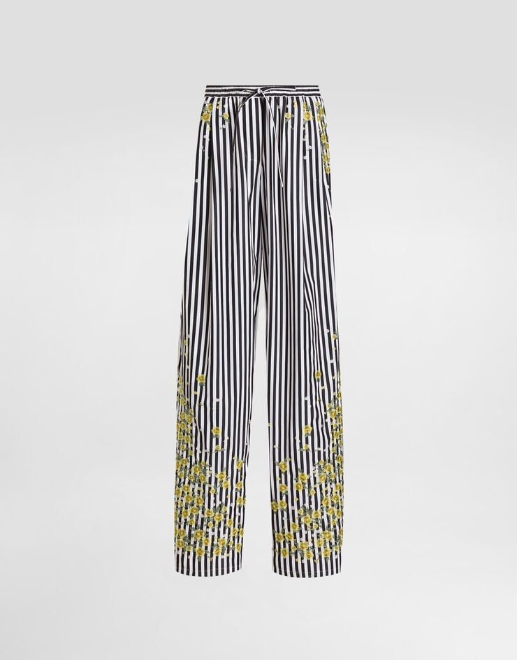 Dolce & Gabbana Poplin trousers with flower embroidery Multicolor FTDJDZGDDSR