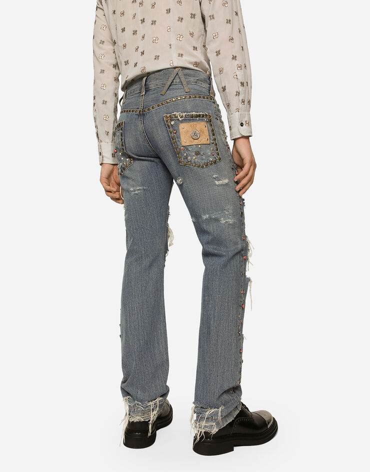Dolce & Gabbana Washed denim jeans with studs and rips Multicolor GZ74MZG8JS7