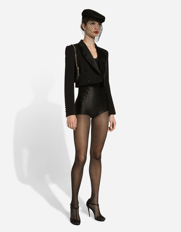 Dolce & Gabbana Kurze zweireihige Smokingjacke aus Wollgabardine Schwarz F291WTFU21E