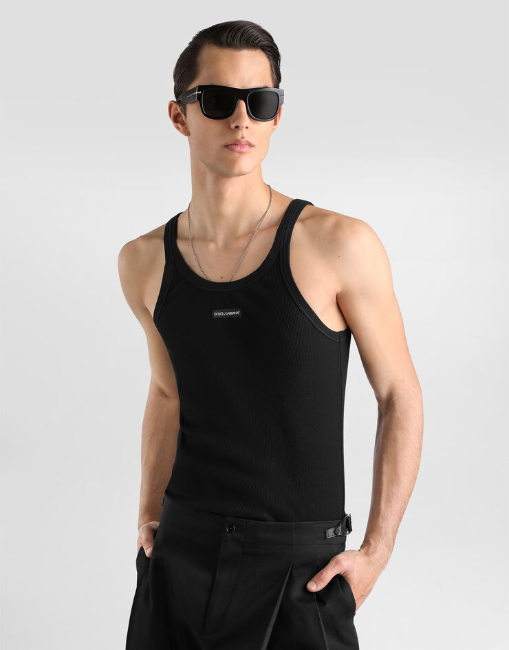 Dolce & Gabbana Camiseta sin mangas en algodón con estampado Black G8PA8TG7P3I