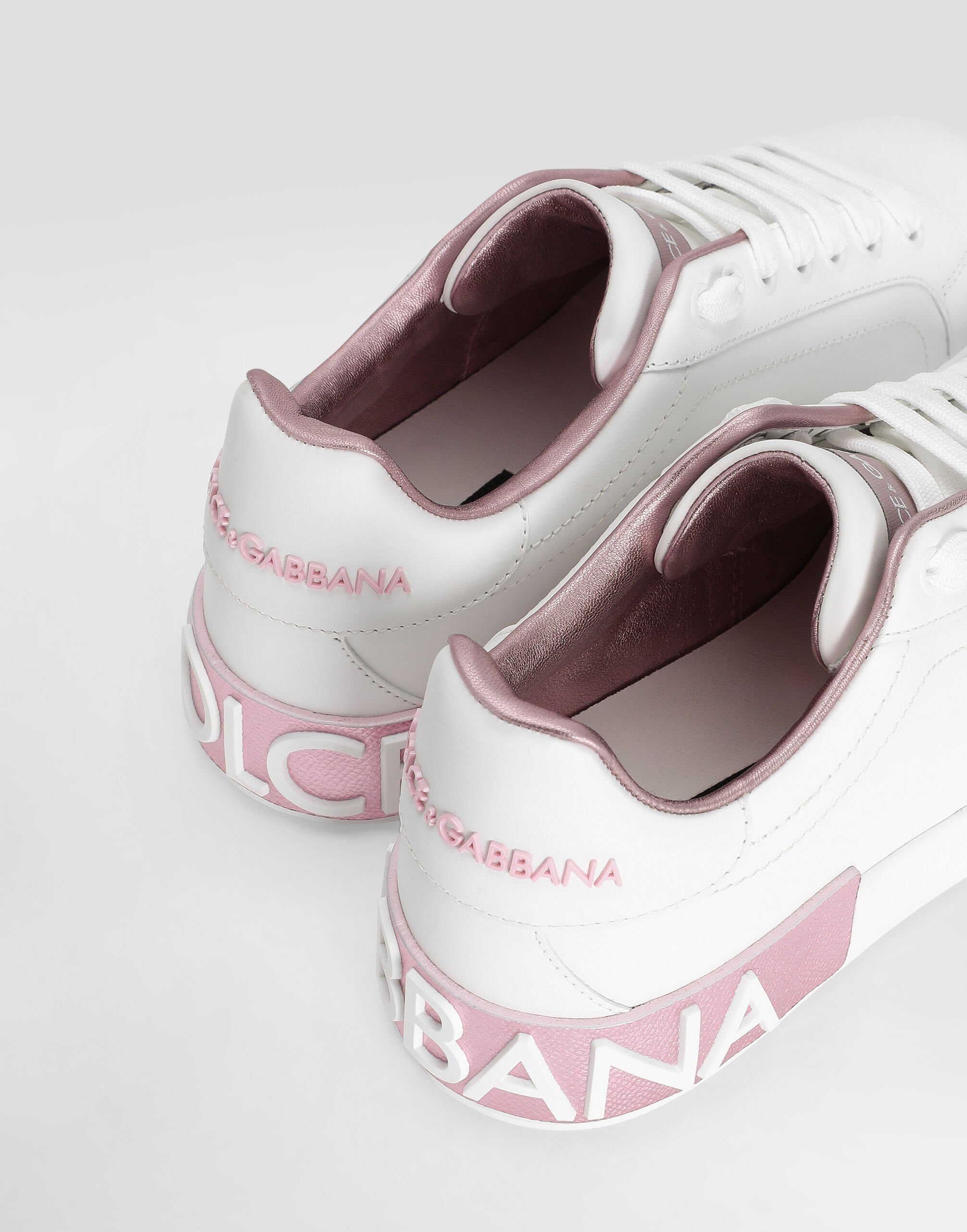 Calfskin nappa Portofino sneakers in White/Pink for Women